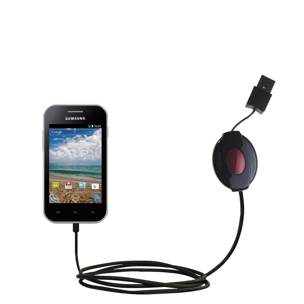 Retractable USB Power Port Ready charger cable designed for the Samsung Galaxy Discover and uses TipExchange