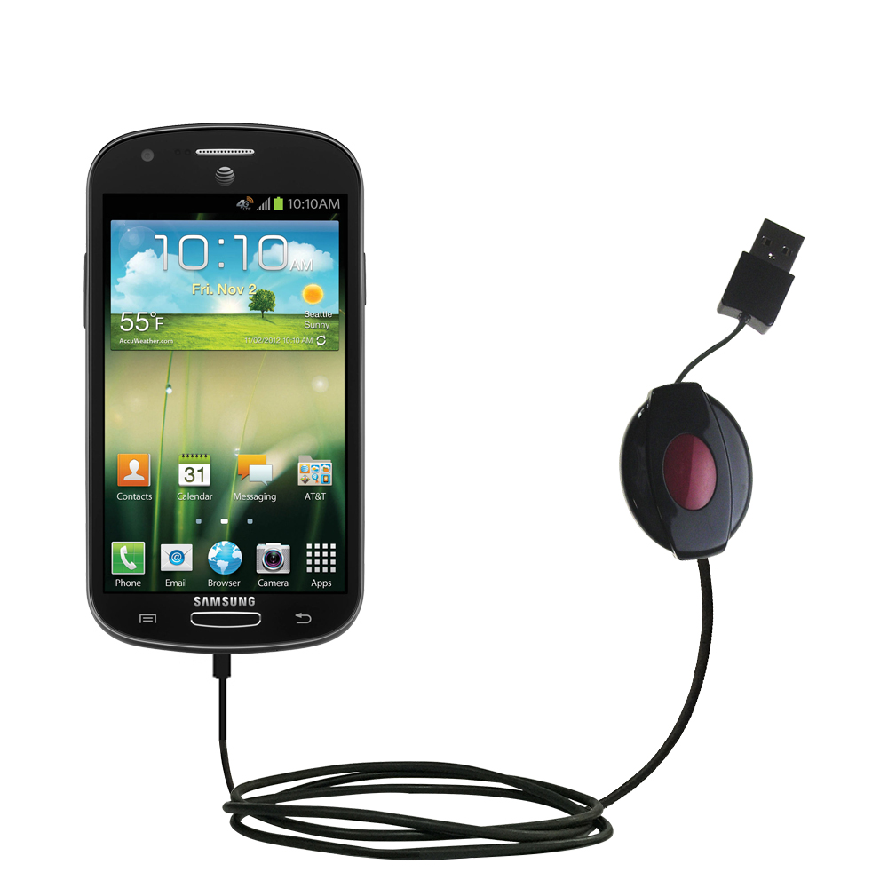 Retractable USB Power Port Ready charger cable designed for the Samsung Galaxy Express I437 and uses TipExchange