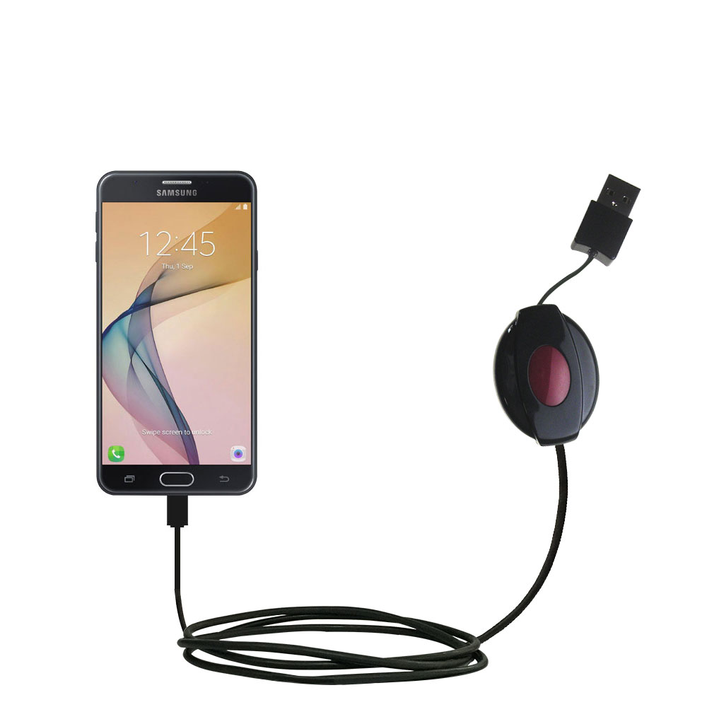 Retractable USB Power Port Ready charger cable designed for the Samsung Galaxy J7 / J7 Prime and uses TipExchange