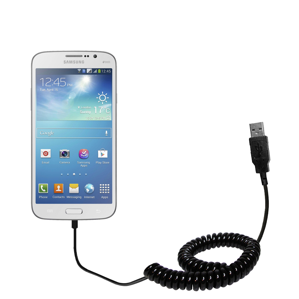 Coiled USB Cable compatible with the Samsung Galaxy Mega 5-8 / 6-3