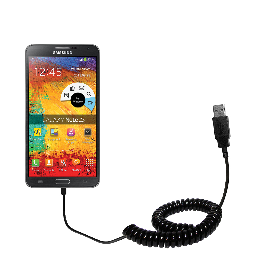 Coiled USB Cable compatible with the Samsung Galaxy Note 3 / Note III