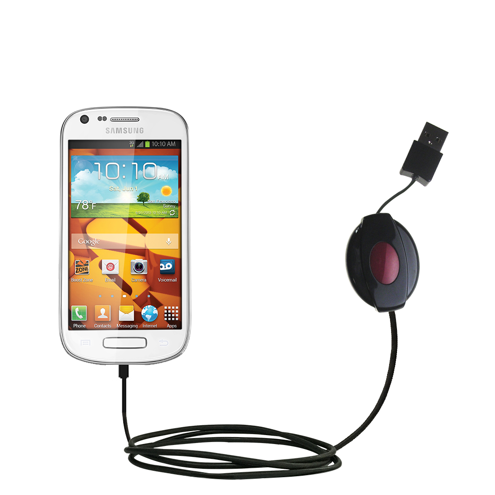 Retractable USB Power Port Ready charger cable designed for the Samsung Galaxy Prevail 2 and uses TipExchange