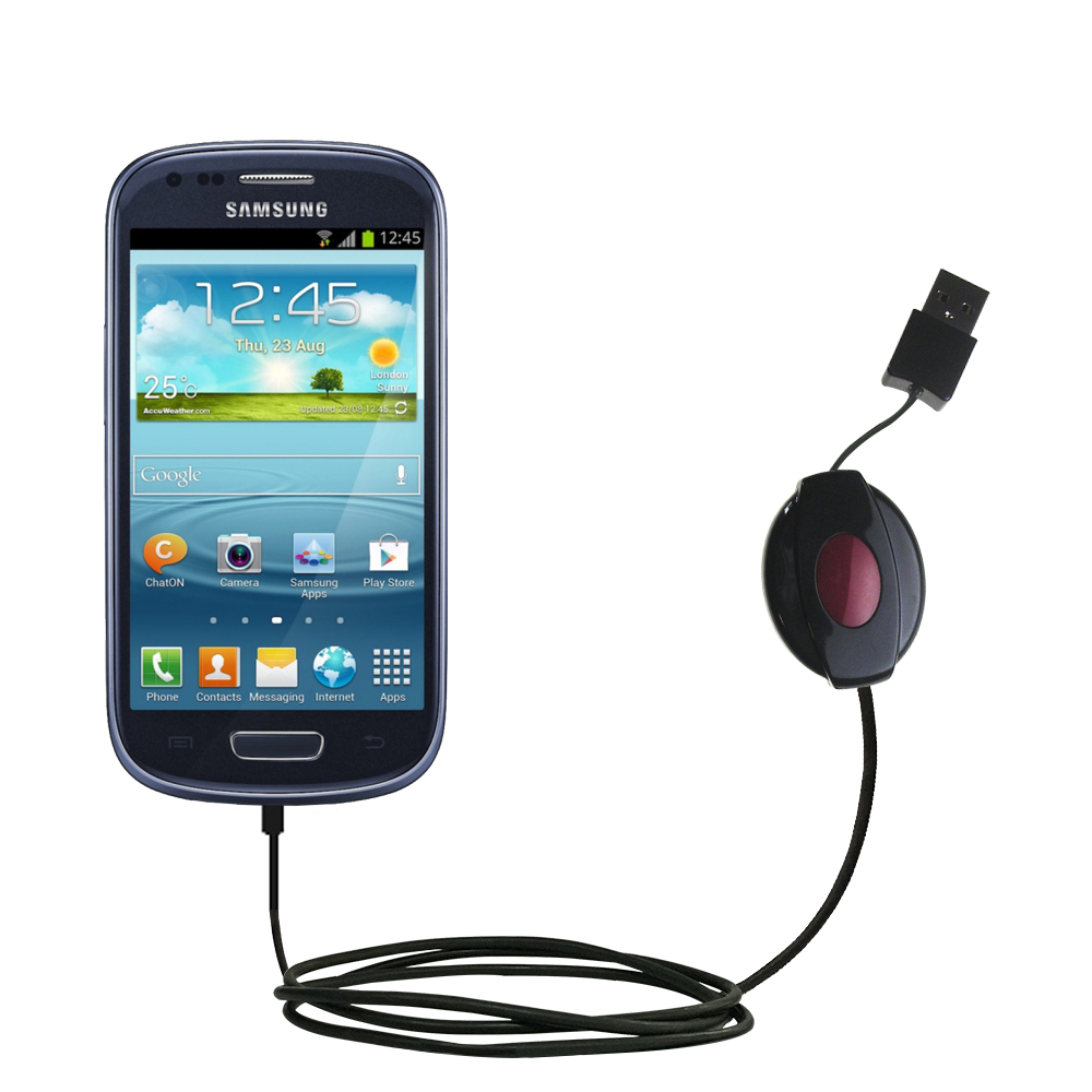 Retractable USB Power Port Ready charger cable designed for the Samsung Galaxy S III mini and uses TipExchange