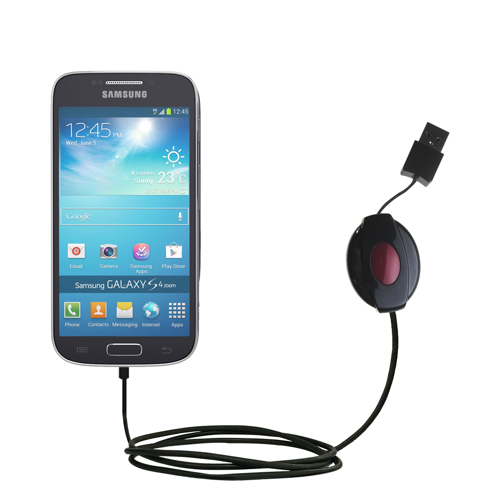 Retractable USB Power Port Ready charger cable designed for the Samsung Galaxy S4 Zoom and uses TipExchange