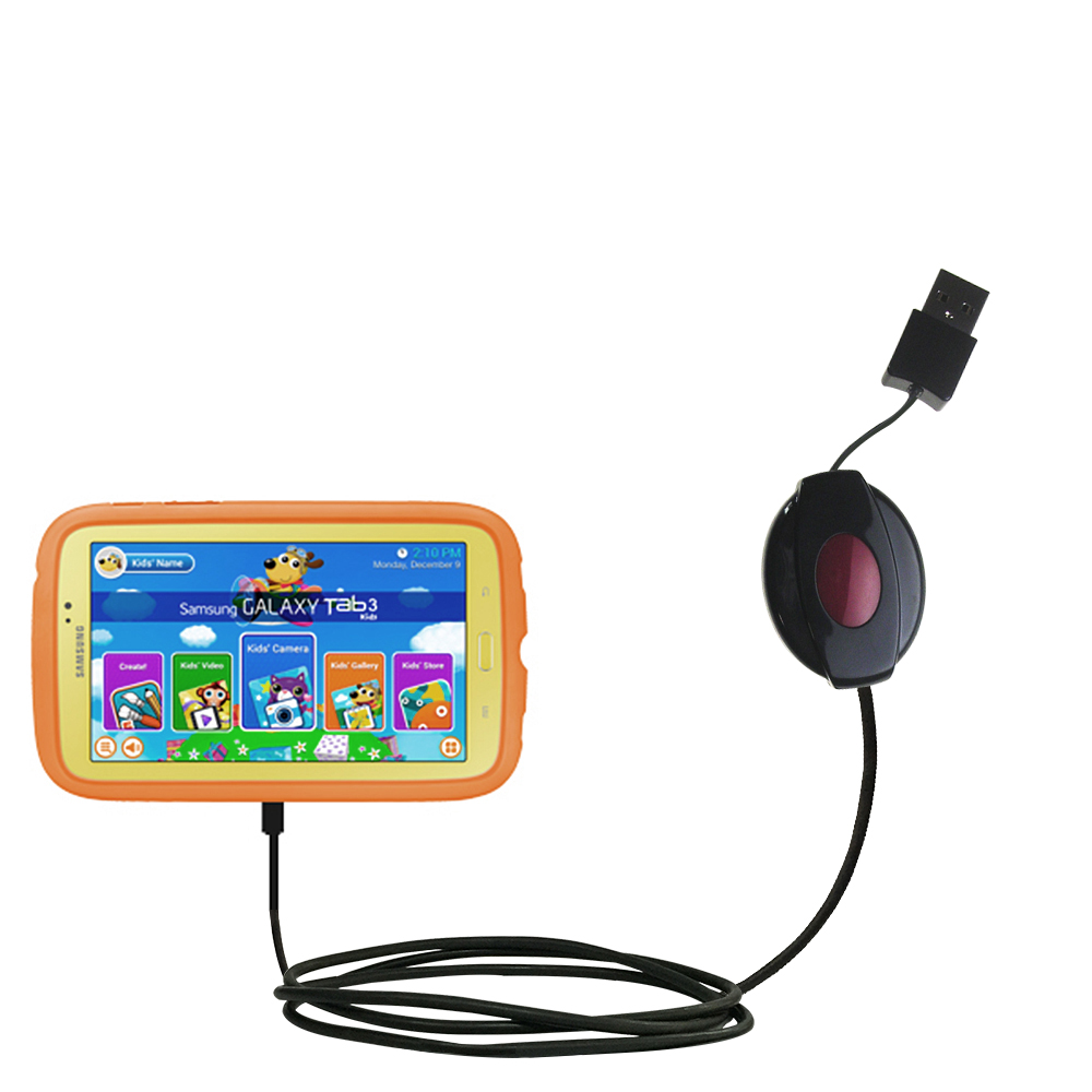 Retractable USB Power Port Ready charger cable designed for the Samsung Galaxy Tab 3 Kids and uses TipExchange