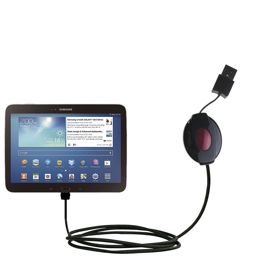 Retractable USB Power Port Ready charger cable designed for the Samsung Galaxy Tab 3 and uses TipExchange