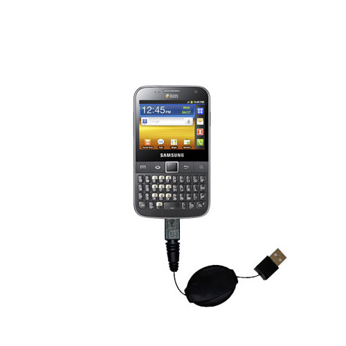 Retractable USB Power Port Ready charger cable designed for the Samsung Galaxy Y Pro DUOS and uses TipExchange