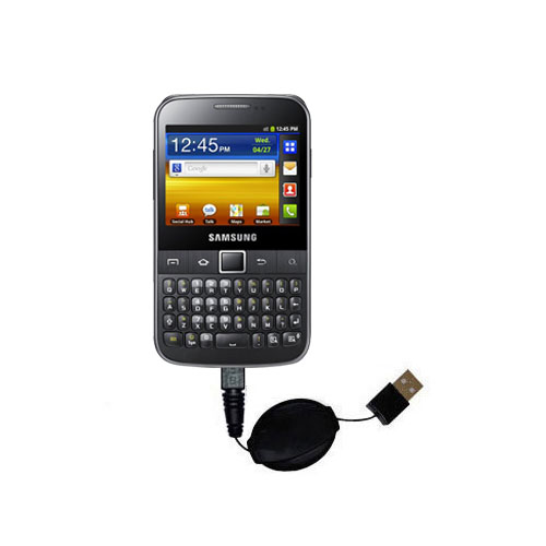 Retractable USB Power Port Ready charger cable designed for the Samsung Galaxy Y Pro and uses TipExchange