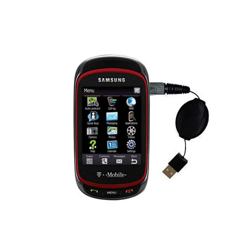 Retractable USB Power Port Ready charger cable designed for the Samsung Gravity SGH-T669 and uses TipExchange