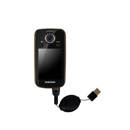Retractable USB Power Port Ready charger cable designed for the Samsung HMX-E10 Digital Camcorder and uses TipExchange