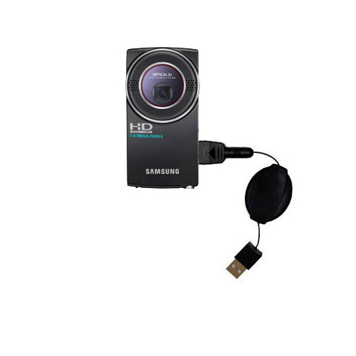 Retractable USB Power Port Ready charger cable designed for the Samsung HMX-U20 Digital Camcorder and uses TipExchange