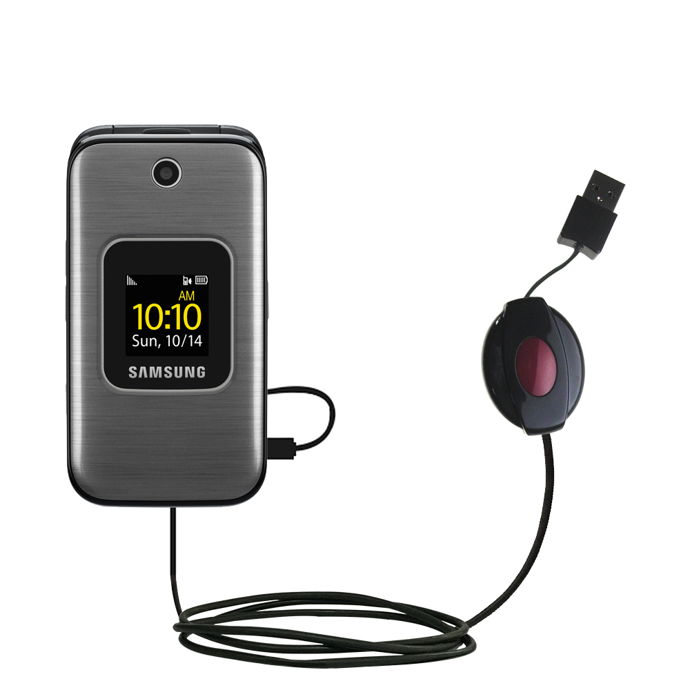 Retractable USB Power Port Ready charger cable designed for the Samsung M400 and uses TipExchange