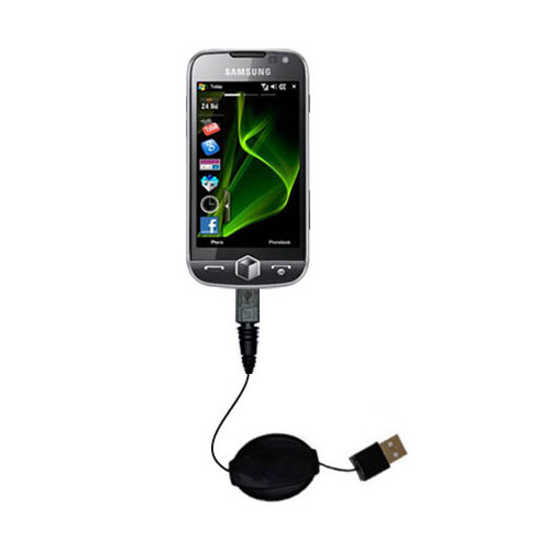 Retractable USB Power Port Ready charger cable designed for the Samsung Omnia II and uses TipExchange