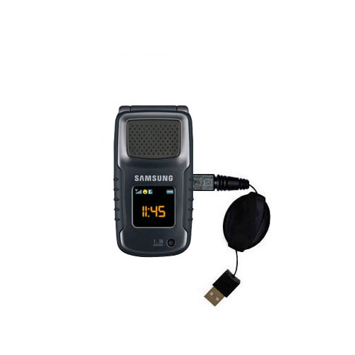 Retractable USB Power Port Ready charger cable designed for the Samsung Rugby II III and uses TipExchange