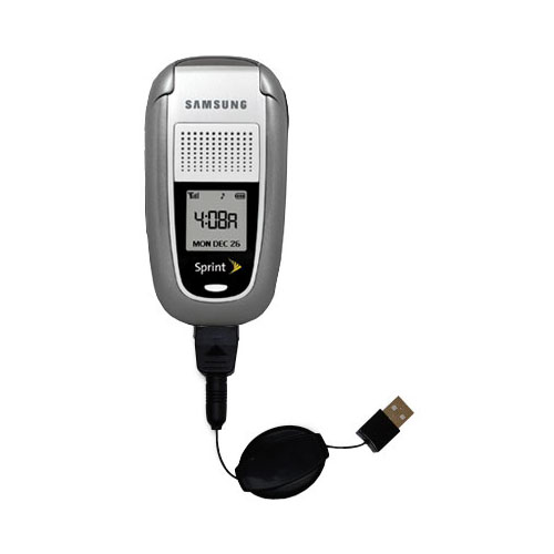 Retractable USB Power Port Ready charger cable designed for the Samsung SCH-A820 and uses TipExchange