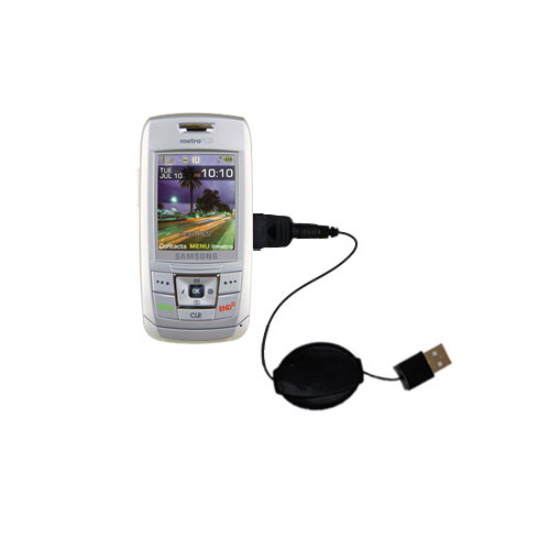 Retractable USB Power Port Ready charger cable designed for the Samsung SCH-R400 R410 and uses TipExchange