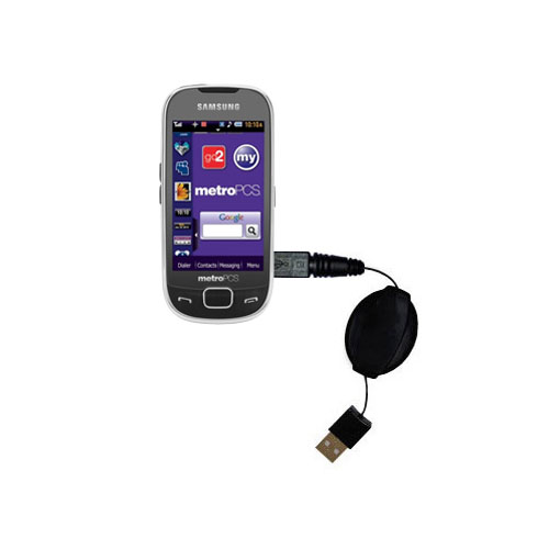 Retractable USB Power Port Ready charger cable designed for the Samsung SCH-R860 Caliber and uses TipExchange