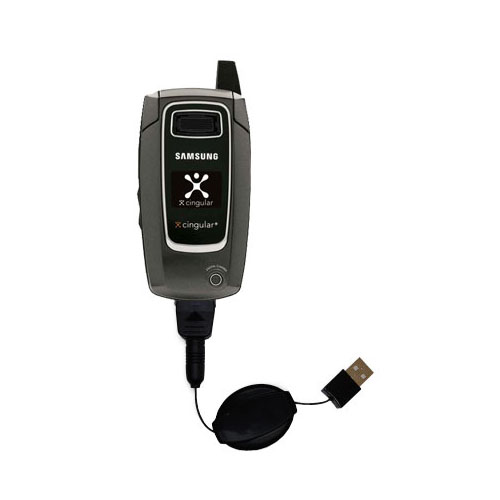 Retractable USB Power Port Ready charger cable designed for the Samsung SGH-D407 and uses TipExchange
