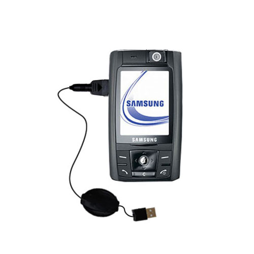 Retractable USB Power Port Ready charger cable designed for the Samsung SGH-D800 and uses TipExchange