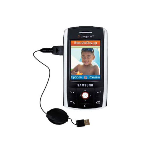 Retractable USB Power Port Ready charger cable designed for the Samsung SGH-D807 and uses TipExchange
