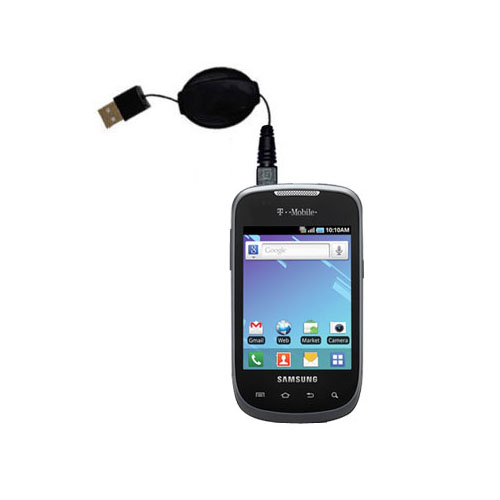 Retractable USB Power Port Ready charger cable designed for the Samsung SGH-T499 and uses TipExchange