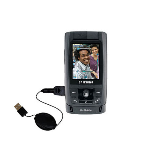 Retractable USB Power Port Ready charger cable designed for the Samsung SGH-T809 and uses TipExchange