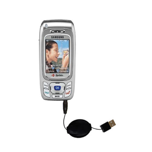 Retractable USB Power Port Ready charger cable designed for the Samsung SPH-A800 and uses TipExchange