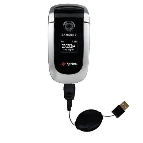 Retractable USB Power Port Ready charger cable designed for the Samsung SPH-A840 / PM-A840 and uses TipExchange