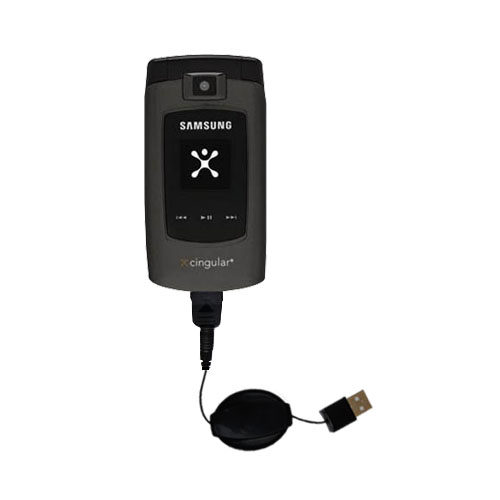 Retractable USB Power Port Ready charger cable designed for the Samsung SYNC SGH-A707 and uses TipExchange