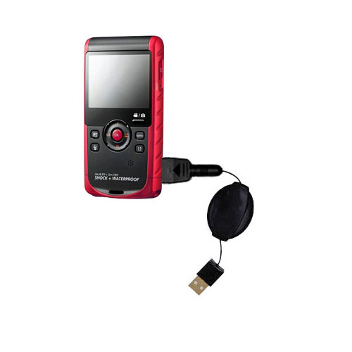 Retractable USB Power Port Ready charger cable designed for the Samsung W200 Rugged Camcorder and uses TipExchange