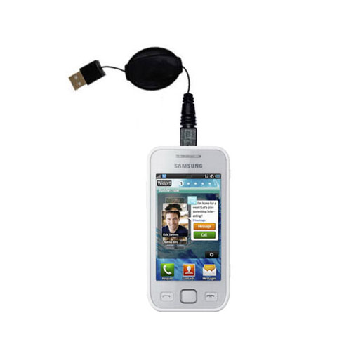 Retractable USB Power Port Ready charger cable designed for the Samsung Wave 575 and uses TipExchange