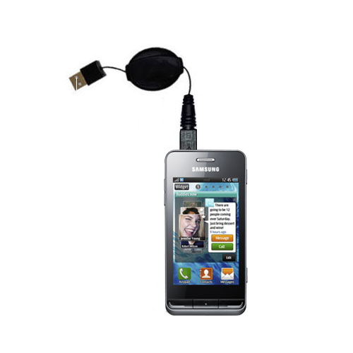 Retractable USB Power Port Ready charger cable designed for the Samsung Wave 723 and uses TipExchange