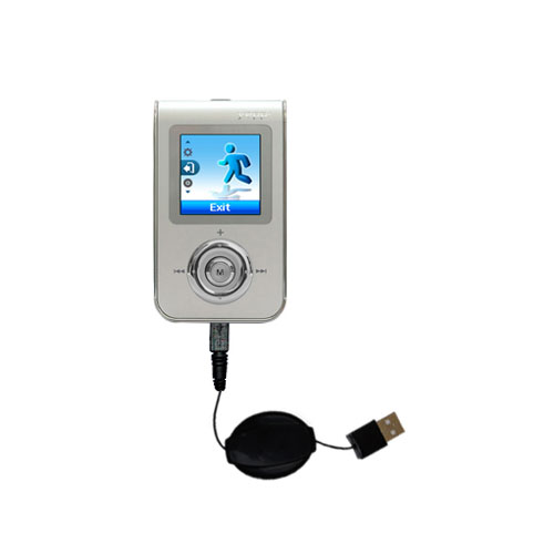 Retractable USB Power Port Ready charger cable designed for the Samsung Yepp YP-T7H and uses TipExchange