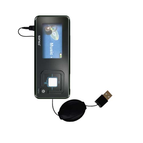 Retractable USB Power Port Ready charger cable designed for the Sandisk Sansa c250 and uses TipExchange