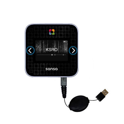 Retractable USB Power Port Ready charger cable designed for the Sandisk Sansa SlotRadio to Go and uses TipExchange