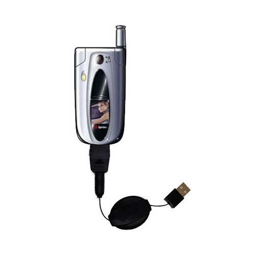 Retractable USB Power Port Ready charger cable designed for the Sanyo MM-5600 and uses TipExchange