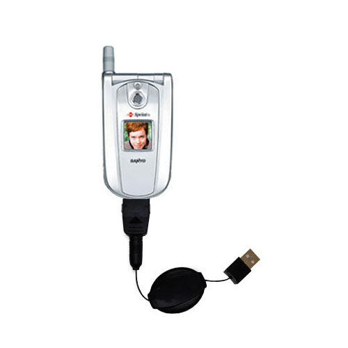 Retractable USB Power Port Ready charger cable designed for the Sanyo SCP-8100 / SCP 8100 and uses TipExchange