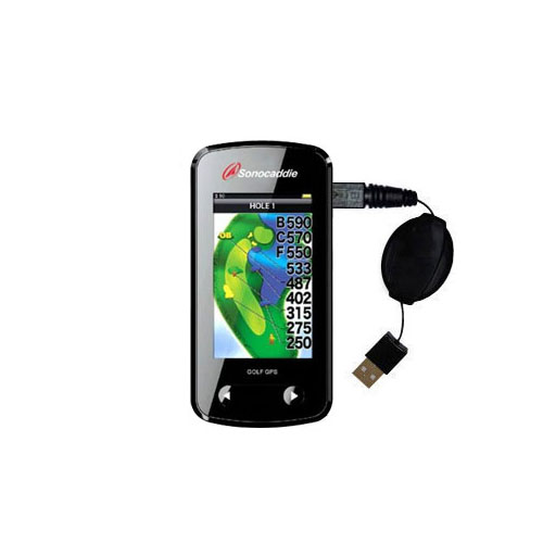 Retractable USB Power Port Ready charger cable designed for the Sonocaddie v500 Golf GPS and uses TipExchange