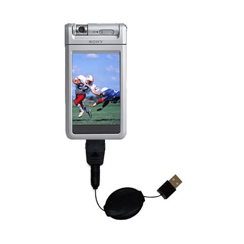 Retractable USB Power Port Ready charger cable designed for the Sony Clie NR70 and uses TipExchange