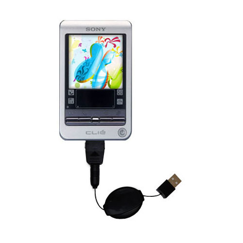 Retractable USB Power Port Ready charger cable designed for the Sony Clie T400 and uses TipExchange