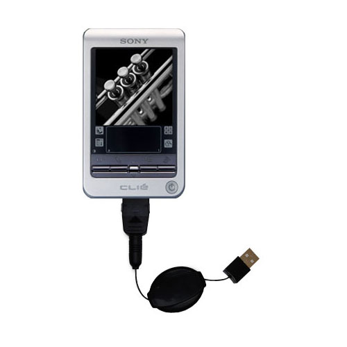 Retractable USB Power Port Ready charger cable designed for the Sony Clie T415 and uses TipExchange