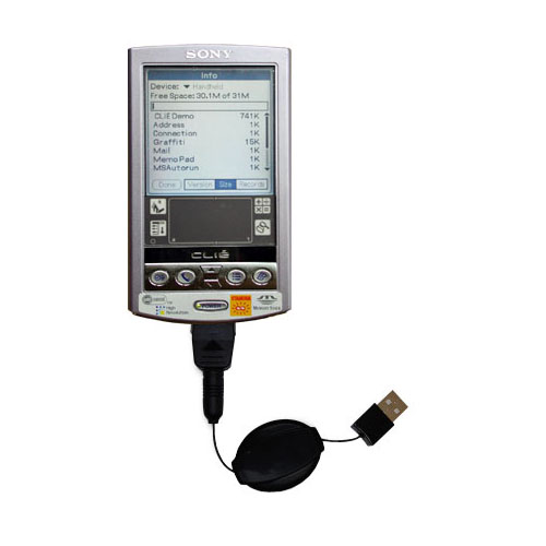 Retractable USB Power Port Ready charger cable designed for the Sony Clie T600 T615 and uses TipExchange