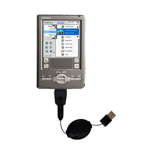 Retractable USB Power Port Ready charger cable designed for the Sony Clie TJ27 and uses TipExchange
