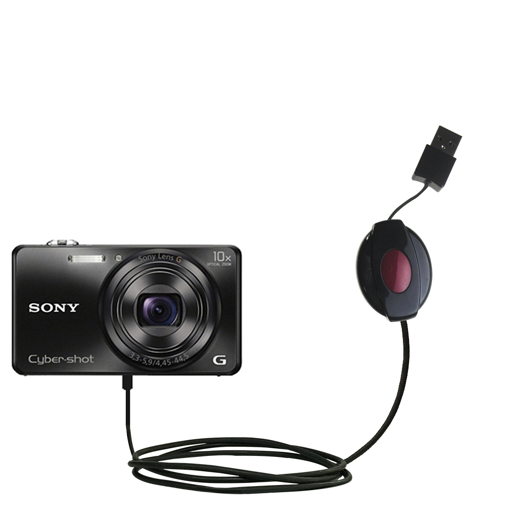 Retractable USB Power Port Ready charger cable designed for the Sony Cybershot WX80 and uses TipExchange