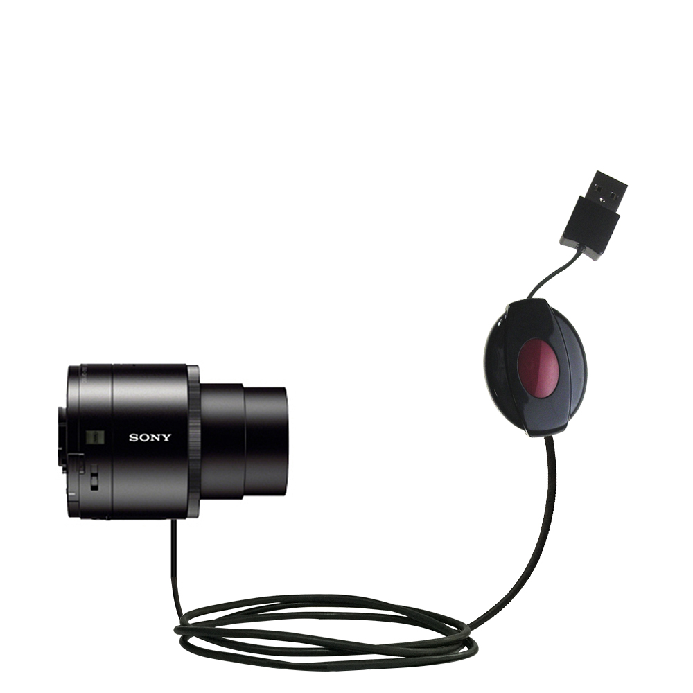 Retractable USB Power Port Ready charger cable designed for the Sony DSC-QX100 and uses TipExchange