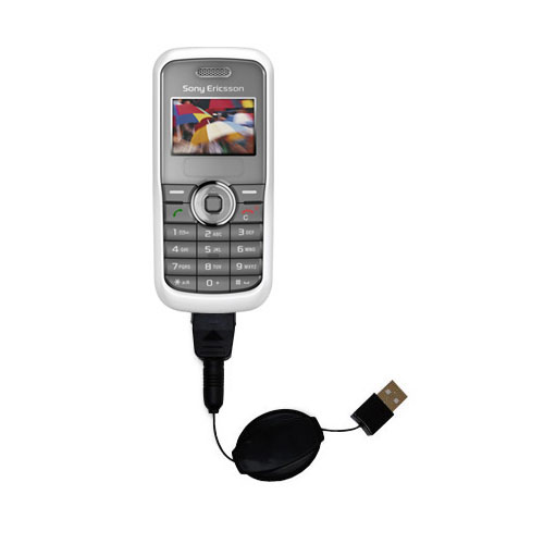 Retractable USB Power Port Ready charger cable designed for the Sony Ericsson J100a and uses TipExchange