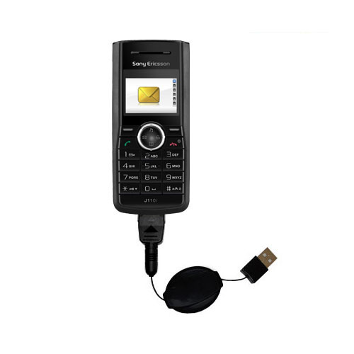 Retractable USB Power Port Ready charger cable designed for the Sony Ericsson J110a and uses TipExchange