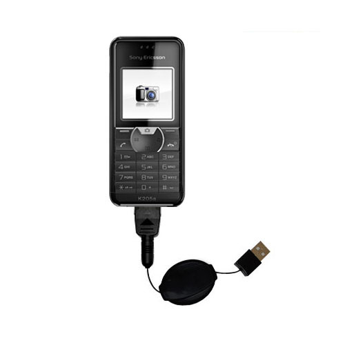 Retractable USB Power Port Ready charger cable designed for the Sony Ericsson k205a and uses TipExchange