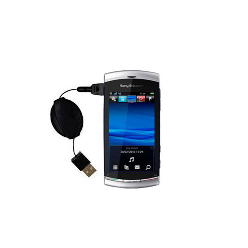 Retractable USB Power Port Ready charger cable designed for the Sony Ericsson Kurara and uses TipExchange