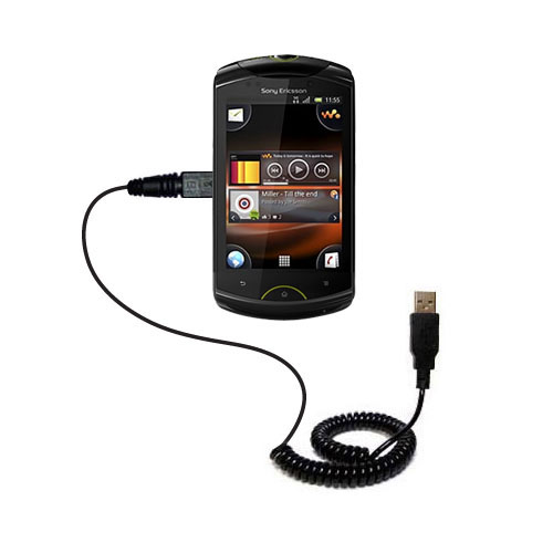 Coiled Power Hot Sync USB Cable suitable for the Sony Ericsson Live with Walkman with both data and charge features - Uses Gomadic TipExchange Technology